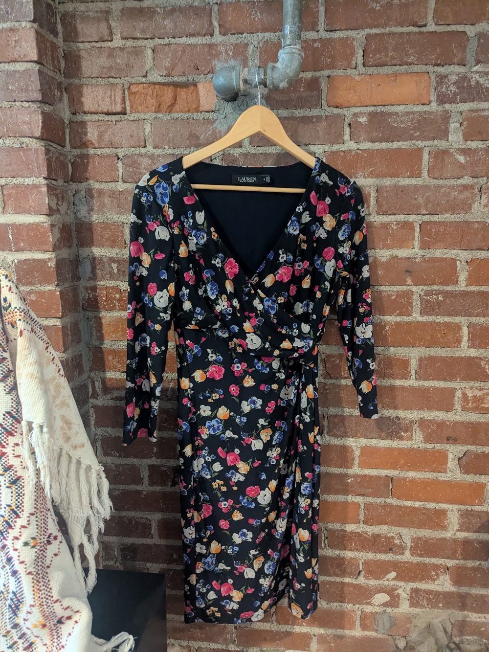 Ralph Lauren Black Floral Faux-Wrap Dress